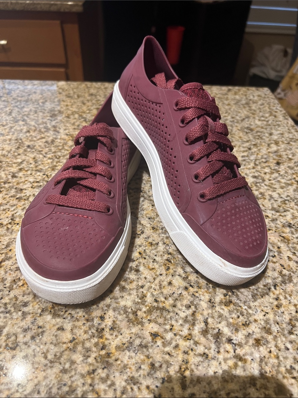 CROCS Women's Lace-Up Sneakers in Burgundy with White Sole